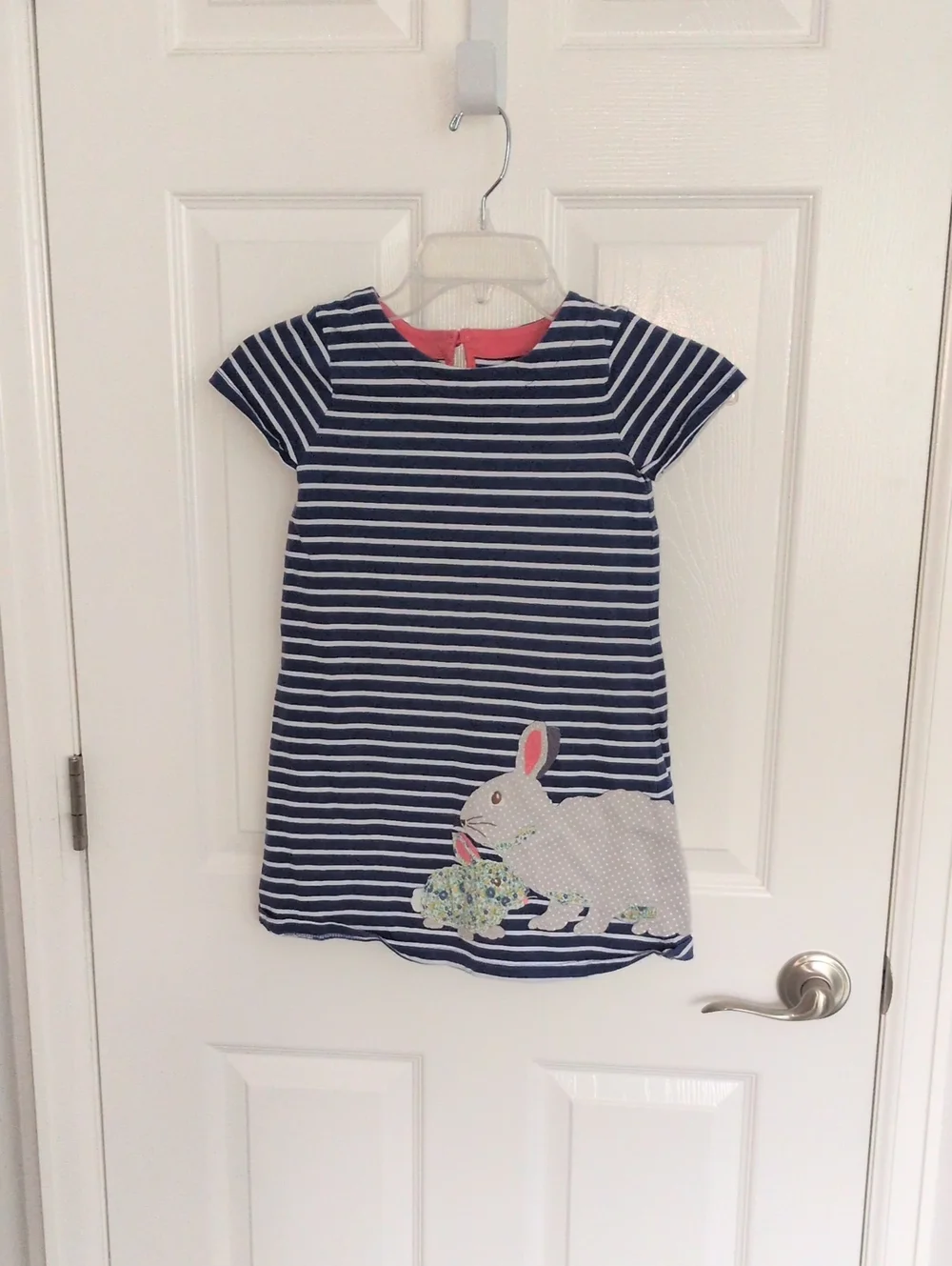 Mini Boden Blue & White Striped Dress With Bunny Applique - 6/7